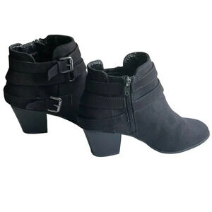 Express Black Faux Leather Ankle Boots Size 8 Side Zipper Block Heel 2.5"